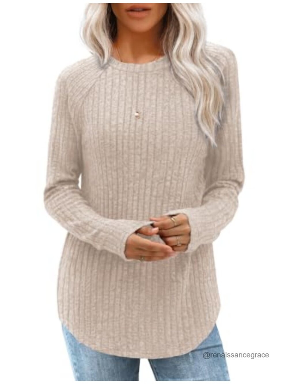Womens Long Sleeve Tunic Top Crewneck High Low Hem Pullover Sweater